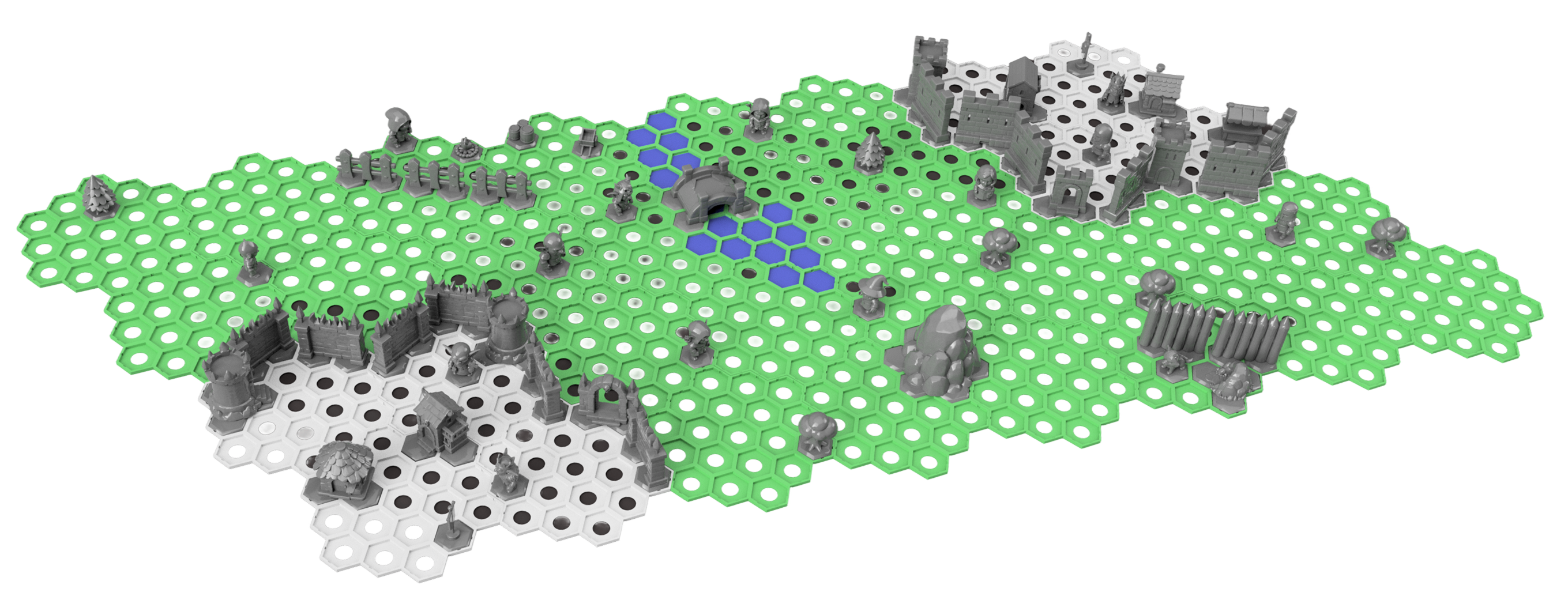 3D mapa světa Orelhen sestavená z hexagonů
